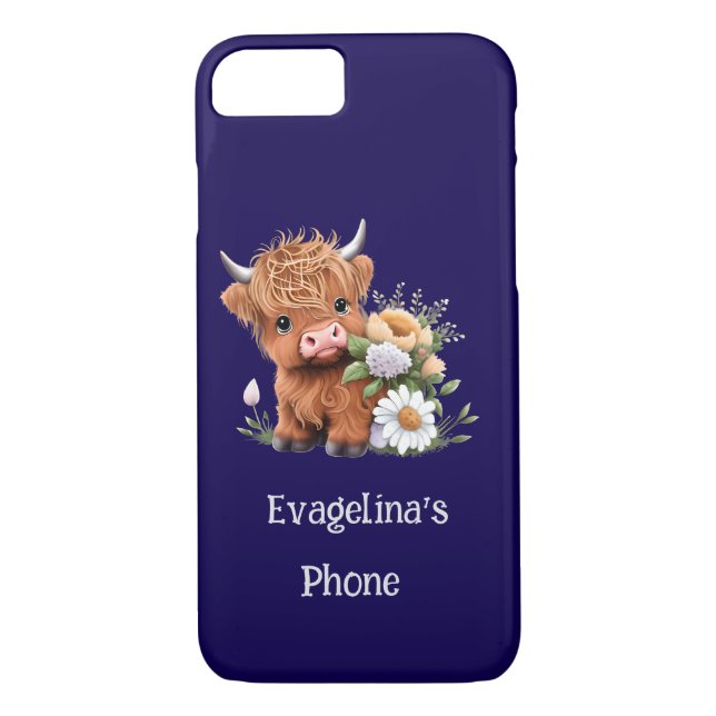 Funda De Case-Mate Para iPhone Vaca de Highland con Personalizado de flores (Reverso)