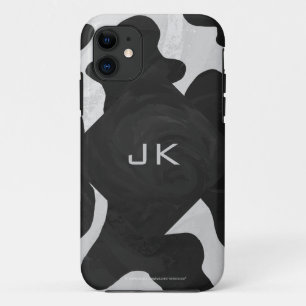Funda Para iPhone 11 Vaca del monograma blanco y negro