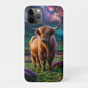 Funda Para iPhone 11 Pro Vaca Highland bajo las estrellas