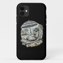 Funda Para iPhone 11 Vacaciones en la playa de Chill Capybara