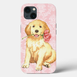 Funda Para iPhone 13 Valentine Rosa Golden Retriever