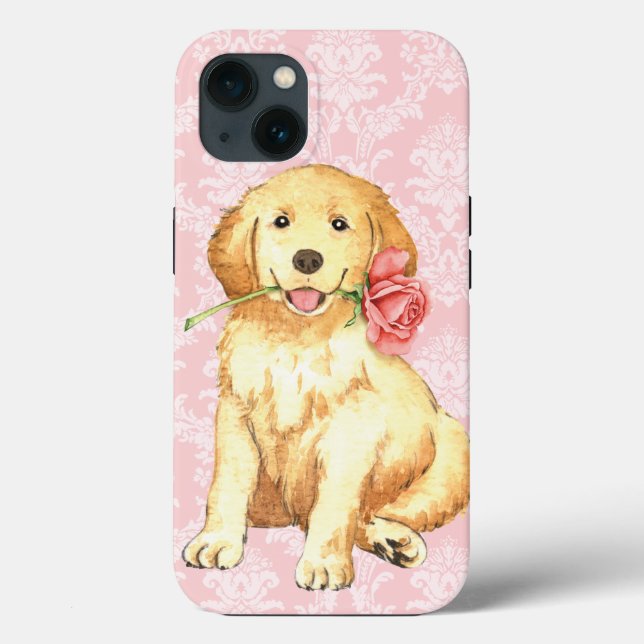 Funda De Case-Mate Para iPhone Valentine Rosa Golden Retriever (Reverso )