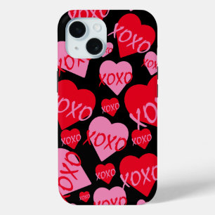 Funda Para iPhone 15 Valentine XOXO Corazón Pink Rojo Patrón moderno Ne
