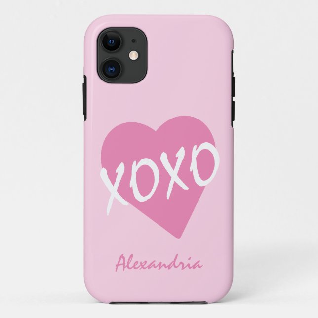 Funda De Case-Mate Para iPhone Valentine XOXO Pink Heart Black (Reverso)