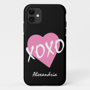 Funda Para iPhone 11 Valentine XOXO Pink Heart Black