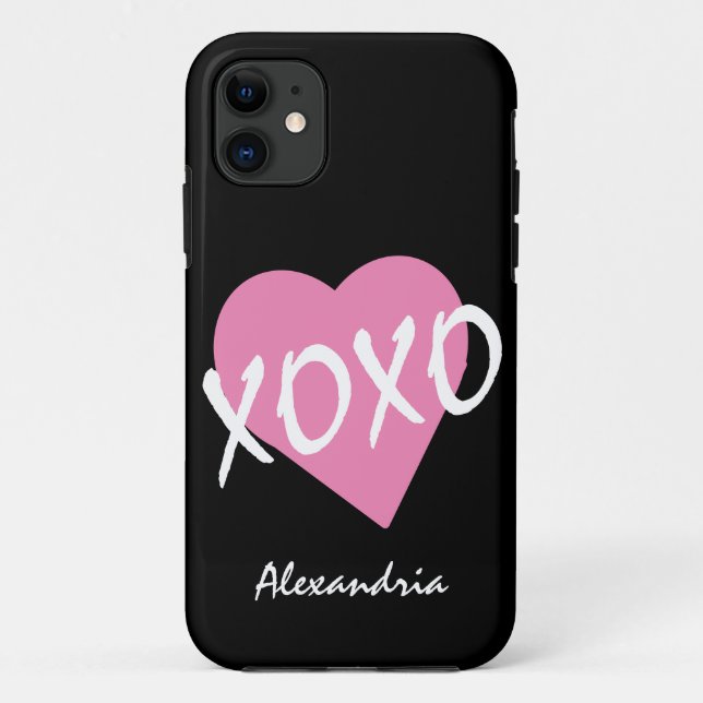 Funda De Case-Mate Para iPhone Valentine XOXO Pink Heart Black (Reverso)