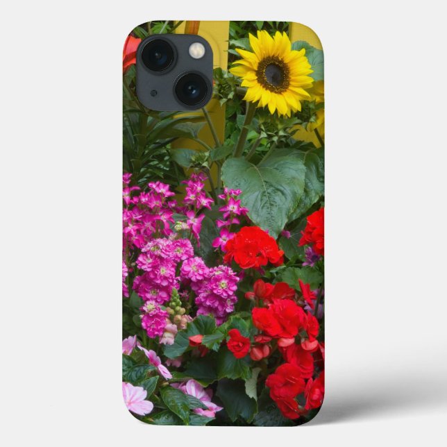 Funda De Case-Mate Para iPhone Valla amarilla con jardín de flores en (Reverso)
