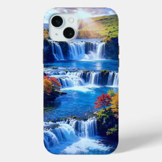 Funda Para iPhone 15 Mini Valle de Cascada Iluminado por el Sol 001