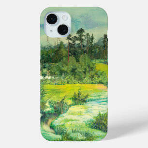 Funda Para iPhone 15 Mini valle verde Acuarela sobre seda