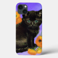 Van Gogh Black Kitten con girasoles
