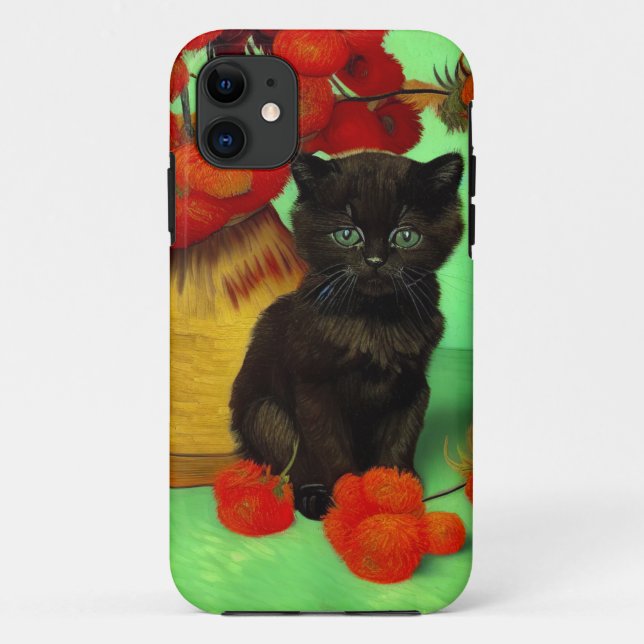 Funda De Case-Mate Para iPhone Van Gogh Black Kitten Red Flowers (Reverso)