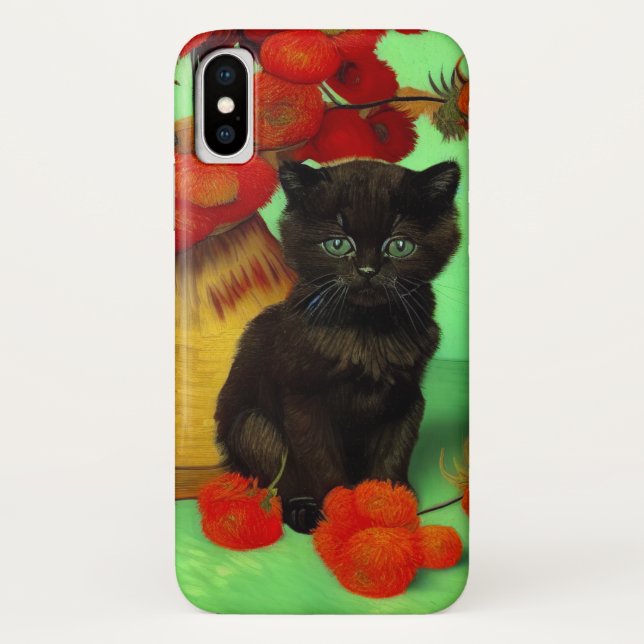 Funda De Case-Mate Para iPhone Van Gogh Black Kitten Red Flowers (Reverso)