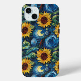 Funda Para iPhone 15 Mini Van Gogh girasoles y noche estrellada