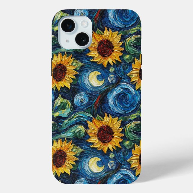 Funda De Case-Mate Para iPhone Van Gogh girasoles y noche estrellada (Reverso )