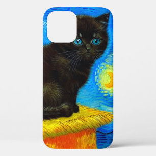 Funda Para iPhone 12 Van Gogh Style Starry Night Cat