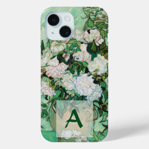 Funda Para iPhone 15 Van Gogh Vase con rosas rosadas Monograma de arte