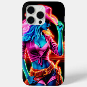Funda Para iPhone 15 Pro Max Vaquera vibrante con iluminación de neón retro