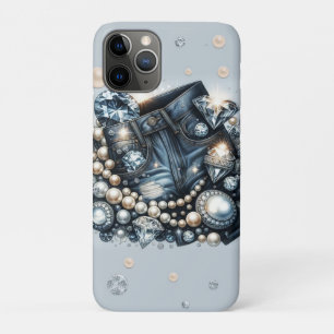Funda Para iPhone 11 Pro Vaqueros Denim Diamonds & Pearls Bling
