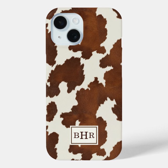 Funda De Case-Mate Para iPhone Vaqueta de Cuero de Vaca Monogramada Marrón (Reverso )