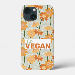 Funda Para iPhone 13 Mini ¡Vayan a la vegana! Flores retro de los años 70 ap