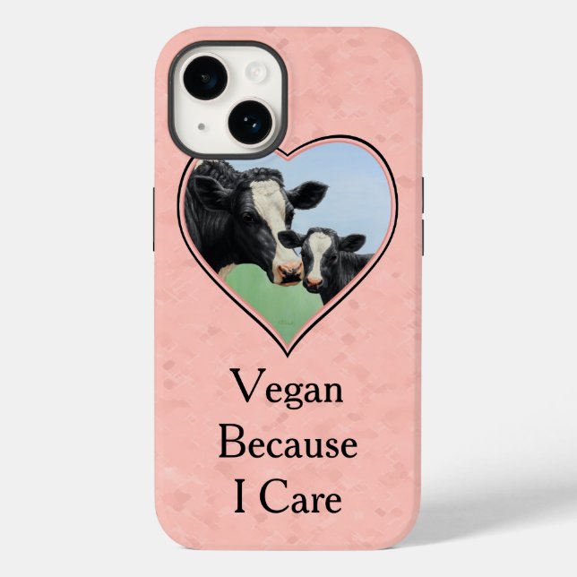 Funda De Case-Mate Para iPhone Vegan Holstein Cow y Calf Pink Heart (Reverso )