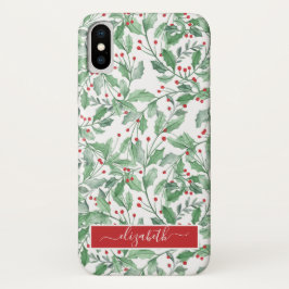 Funda Para iPhone X Vegetación de Navidades de acuarela