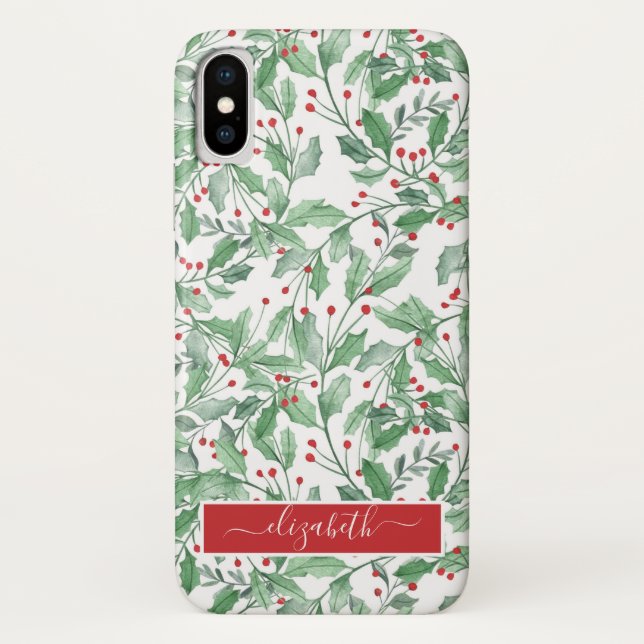 Funda De Case-Mate Para iPhone Vegetación de Navidades de acuarela (Reverso)