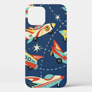 Funda Para iPhone 12 Vehículos espaciales de vintage con un patrón de c