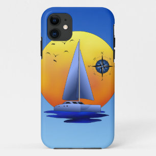 Funda Para iPhone 11 Velero del catamarán y rosa de compás