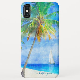 Funda Para iPhone XS Max Velero tropical de la palma de la playa de la isla