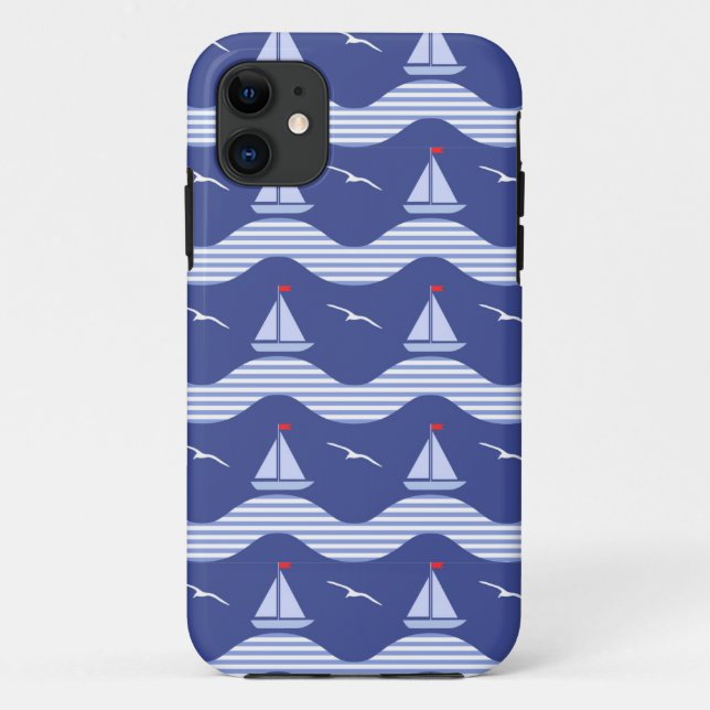 Funda De Case-Mate Para iPhone Veleros en un modelo rayado del mar (Reverso)