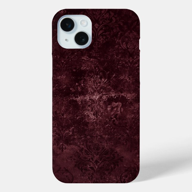 Funda De Case-Mate Para iPhone Velvety Wine Damask | Bordeaux Sangria Grunge Glam (Reverso )
