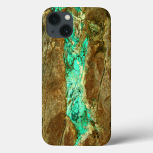 Funda Para iPhone 13 Vena turquesa natural en piedra marrón áspera