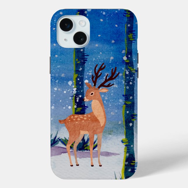Funda De Case-Mate Para iPhone Venado en un mágico bosque de nieve (Reverso )