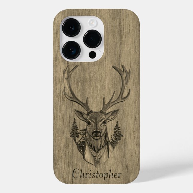 Funda De Case-Mate Para iPhone Venado - madera grabada - madera (Reverso )