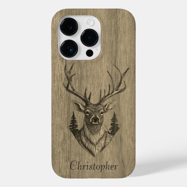 Funda De Case-Mate Para iPhone Venado - madera grabada - madera (Reverso )