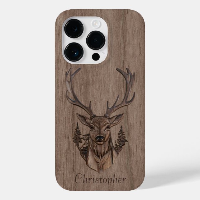 Funda De Case-Mate Para iPhone Venado - madera grabada - madera (Reverso )