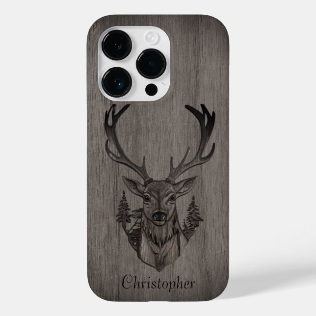 Funda De Case-Mate Para iPhone Venado - madera grabada - madera personalizada (Reverso )
