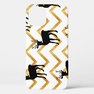 Funda Para iPhone 12 Venado negro, patrón de textura dorada.