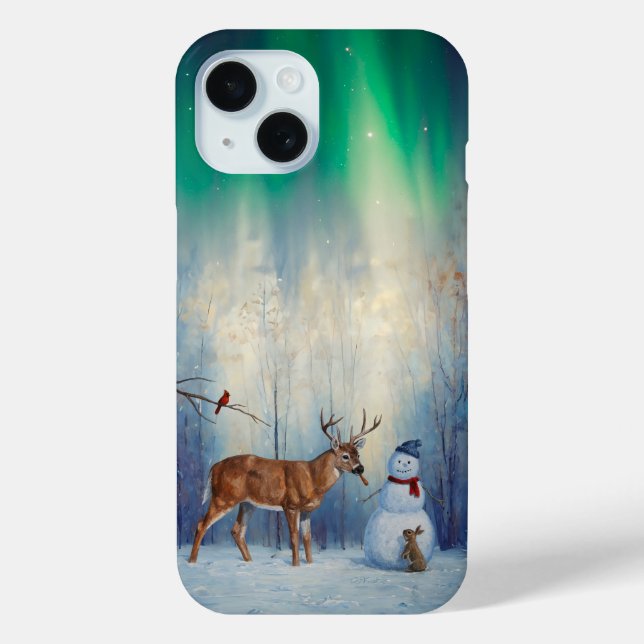 Funda De Case-Mate Para iPhone Venado y feliz invierno de Snowman (Reverso )