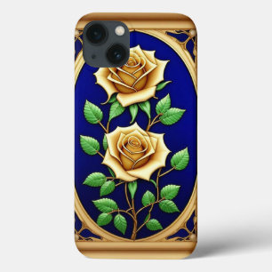 Funda Para iPhone 13 Ventana de vidrio emplomado elegante con rosa dora