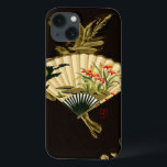 Funda Para iPhone 13 Ventilador oriental con borde horizonte<br><div class="desc">Pintado de un ventilador oriental con un diseño floral. El fondo negro permite que los colores del ventilador salgan de la impresión. ¡Cuelga esto en tu pared y disfruta!</div>