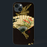 Funda Para iPhone 13 Ventilador oriental con borde horizonte<br><div class="desc">Pintado de un ventilador oriental con un diseño floral. El fondo negro permite que los colores del ventilador salgan de la impresión. ¡Cuelga esto en tu pared y disfruta!</div>