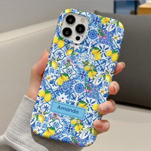 Funda Para iPhone 15 Verano mayólica azul citricos sicilianas Mediterrá