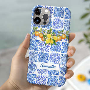 Funda Para iPhone 15 Verano siciliano azul amarillo colorido azulejo Am