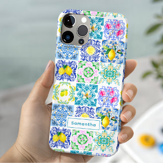 Funda Para iPhone 15 Verano siciliano colorido azulejo Amalfi Mediterrá