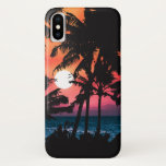 Funda Para iPhone X Verano Tropical Naranja Rosa Palm Trees Sunset<br><div class="desc">Este diseño tropical y fresco es perfecto para los meses cálidos de verano. Cuenta con una moderna puesta de sol de neón rosa, naranja y violeta con siluetas negras de palmeras y un sol brillante. ¡Es hermoso, magnífico y pintoresco! ***NOTA DE DISEÑO IMPORTANTE: Para cualquier solicitud de diseño personalizado, como...</div>