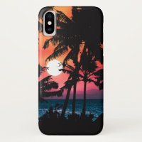 Verano Tropical Naranja Rosa Palm Trees Sunset