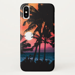 Funda Para iPhone X Verano Tropical Naranja Rosa Palm Trees Sunset