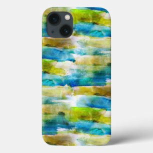 Funda Para iPhone 13 Verde abstracto de acuarela, azul